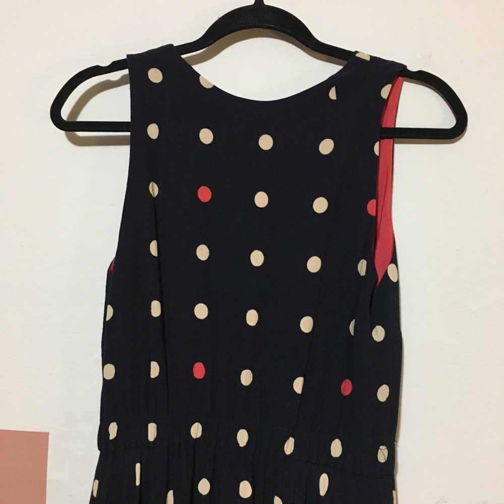 Anthropologie Black Polka Dot Midi Dress with Red Accents - Picture 11 of 16